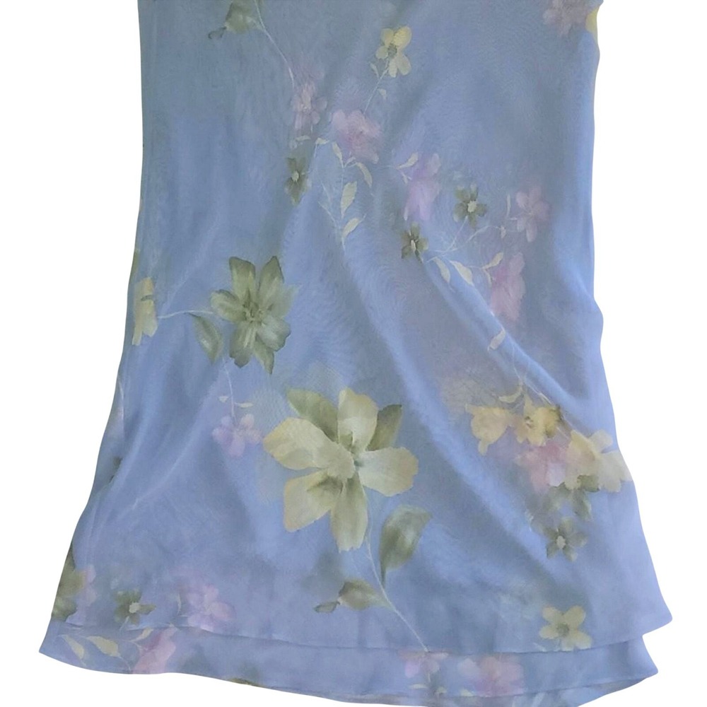 Vintage Blue Floral Chiffon Midi Skirt Sheer Overlay Fairy Cottage Core 90s - Picture 1 of 4